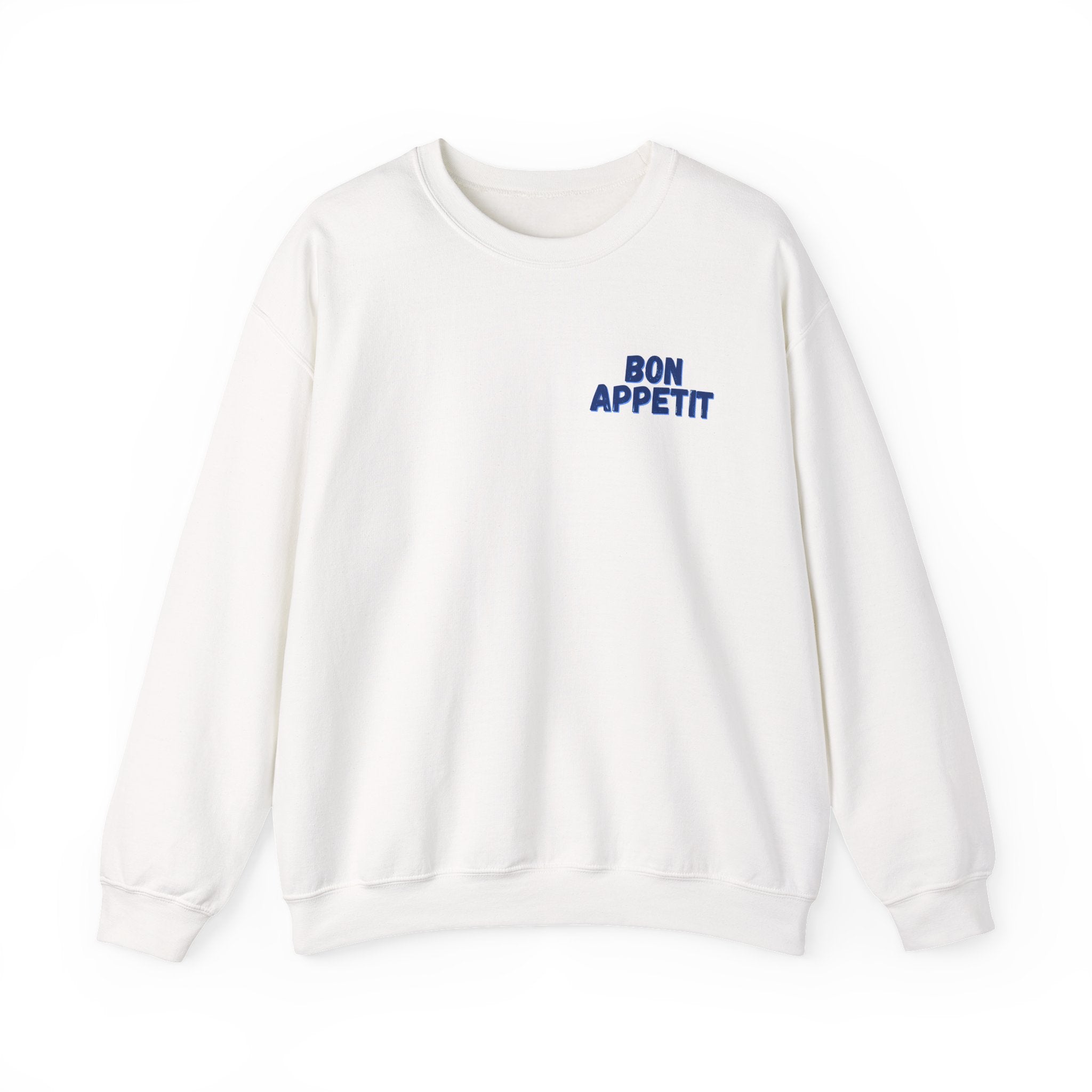 Crewneck Sweatshirt — 'Bon Appettit' Pancake Smile Back Graphic