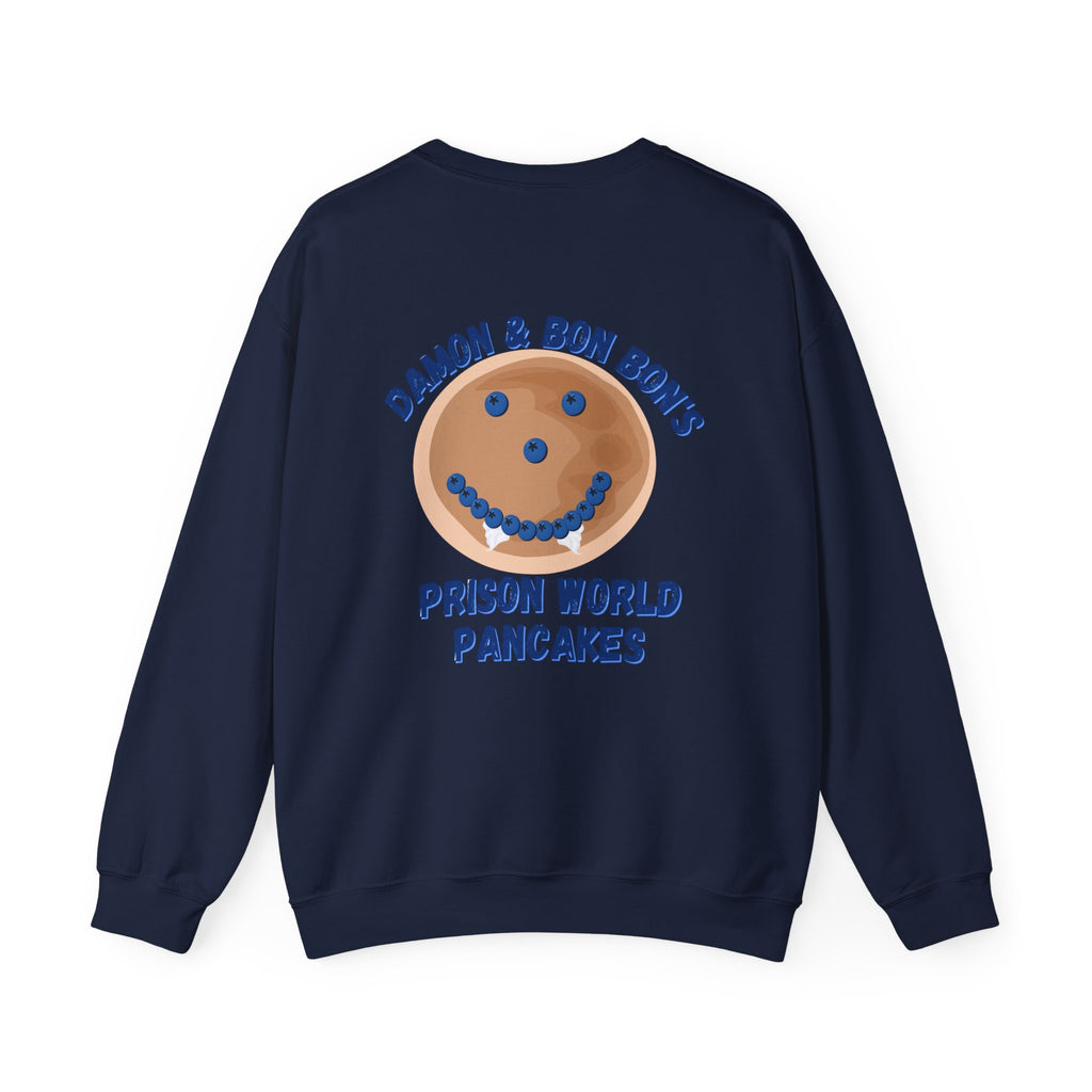 Crewneck Sweatshirt — 'Bon Appettit' Pancake Smile Back Graphic