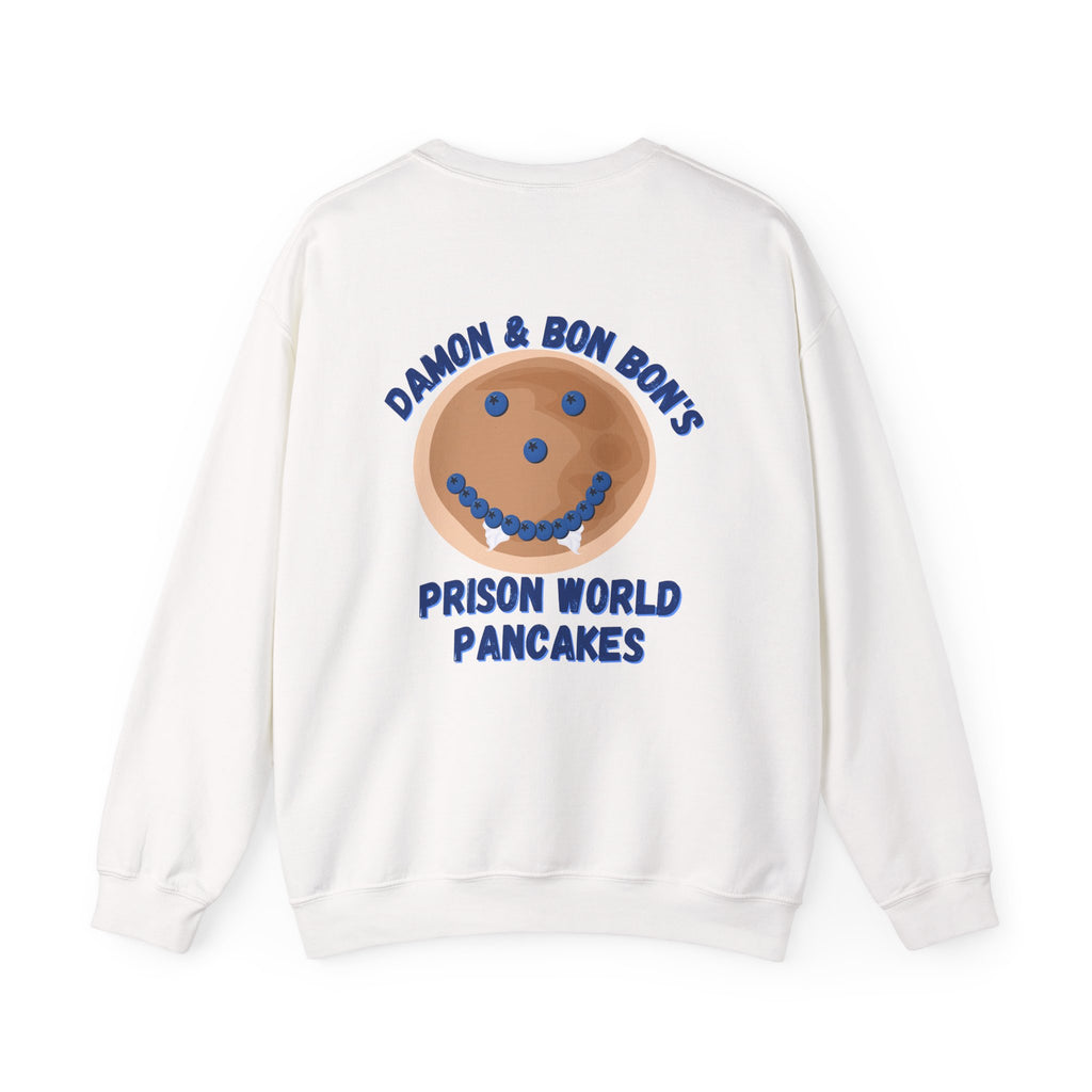 Crewneck Sweatshirt — 'Bon Appettit' Pancake Smile Back Graphic