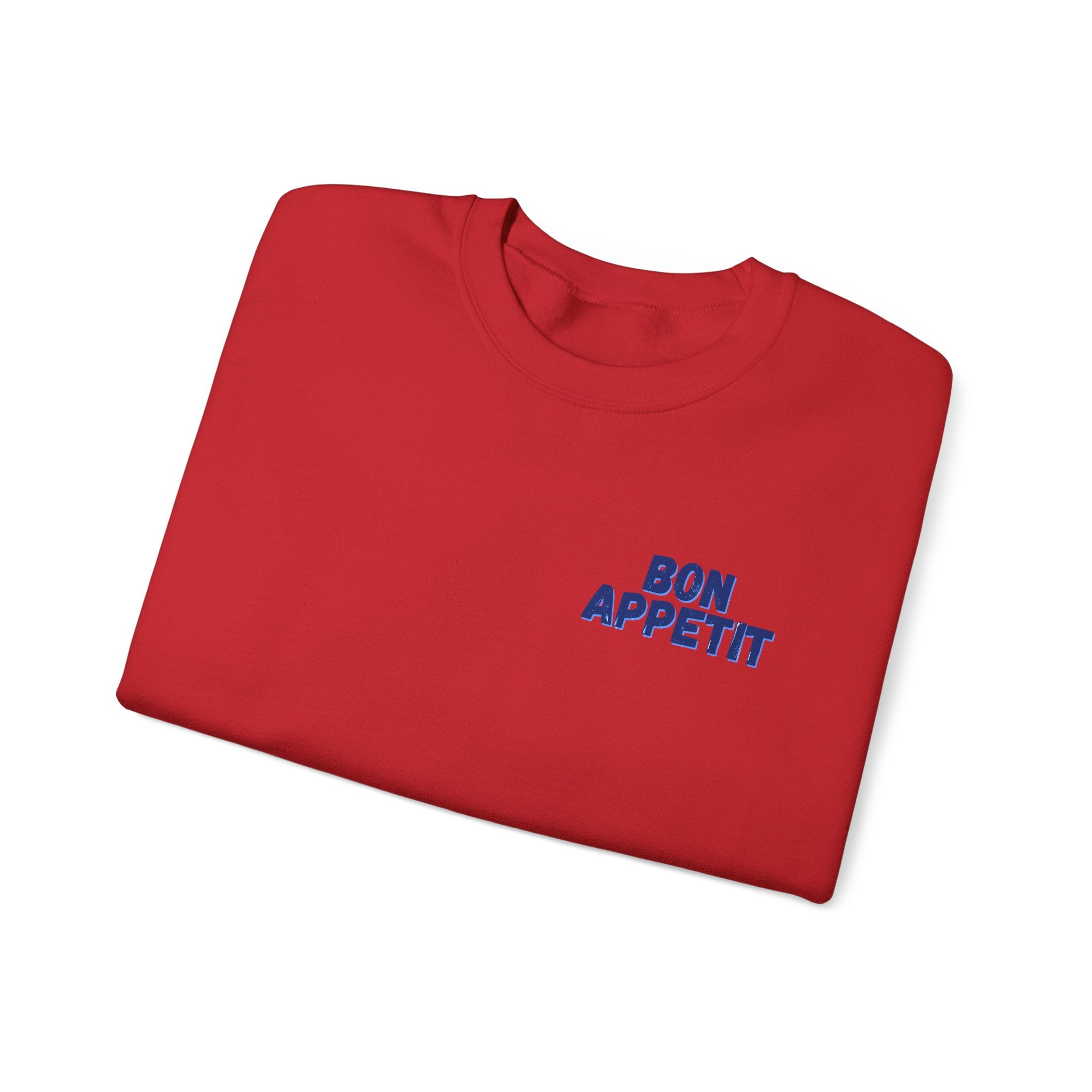 Crewneck Sweatshirt — 'Bon Appettit' Pancake Smile Back Graphic