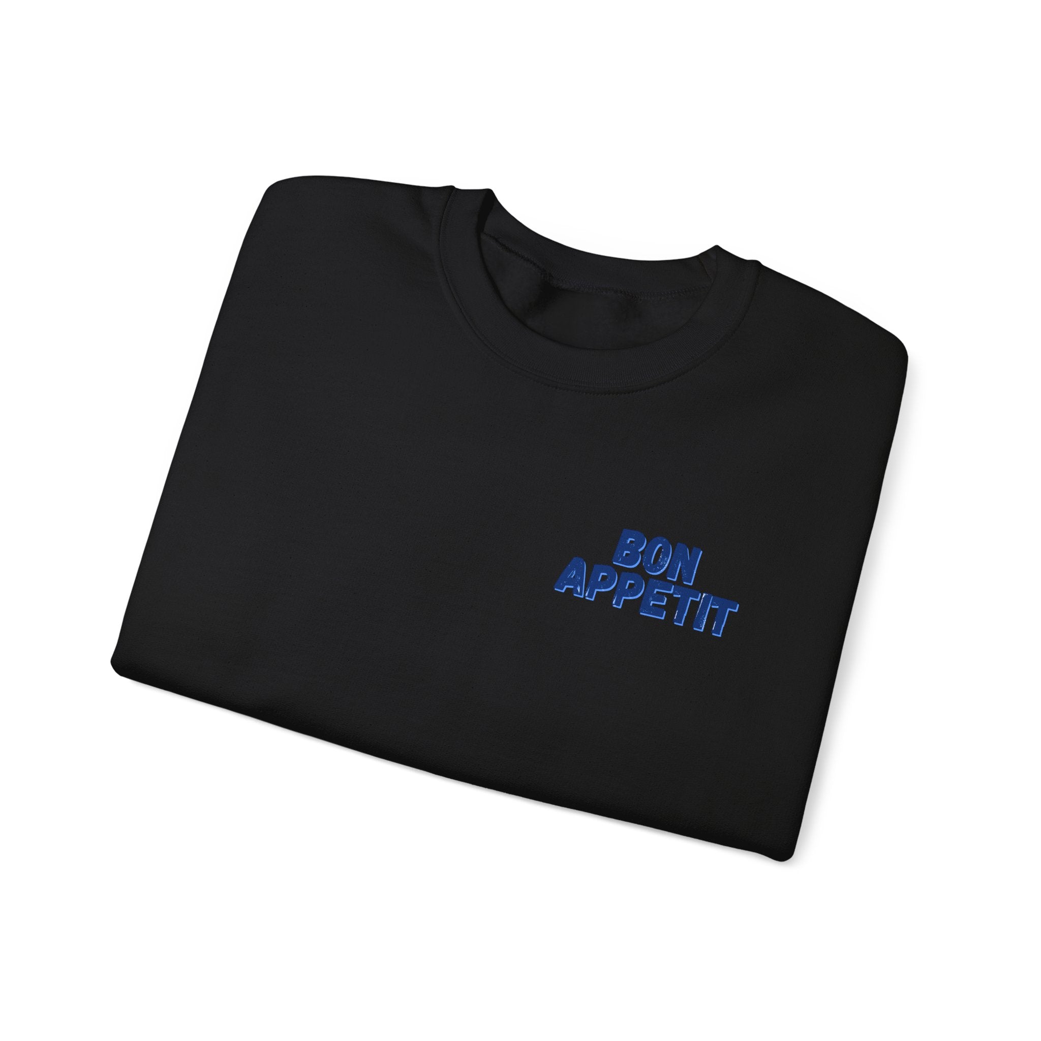 Crewneck Sweatshirt — 'Bon Appettit' Pancake Smile Back Graphic