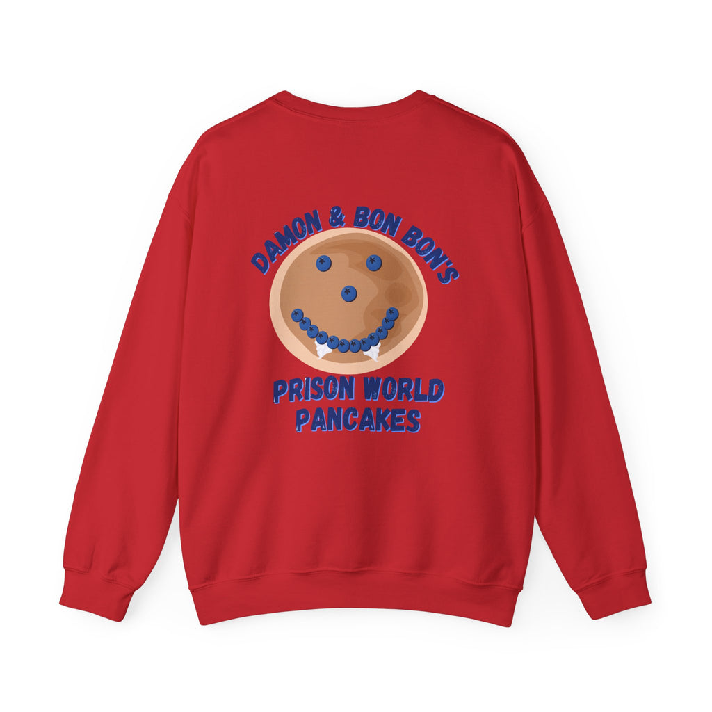 Crewneck Sweatshirt — 'Bon Appettit' Pancake Smile Back Graphic