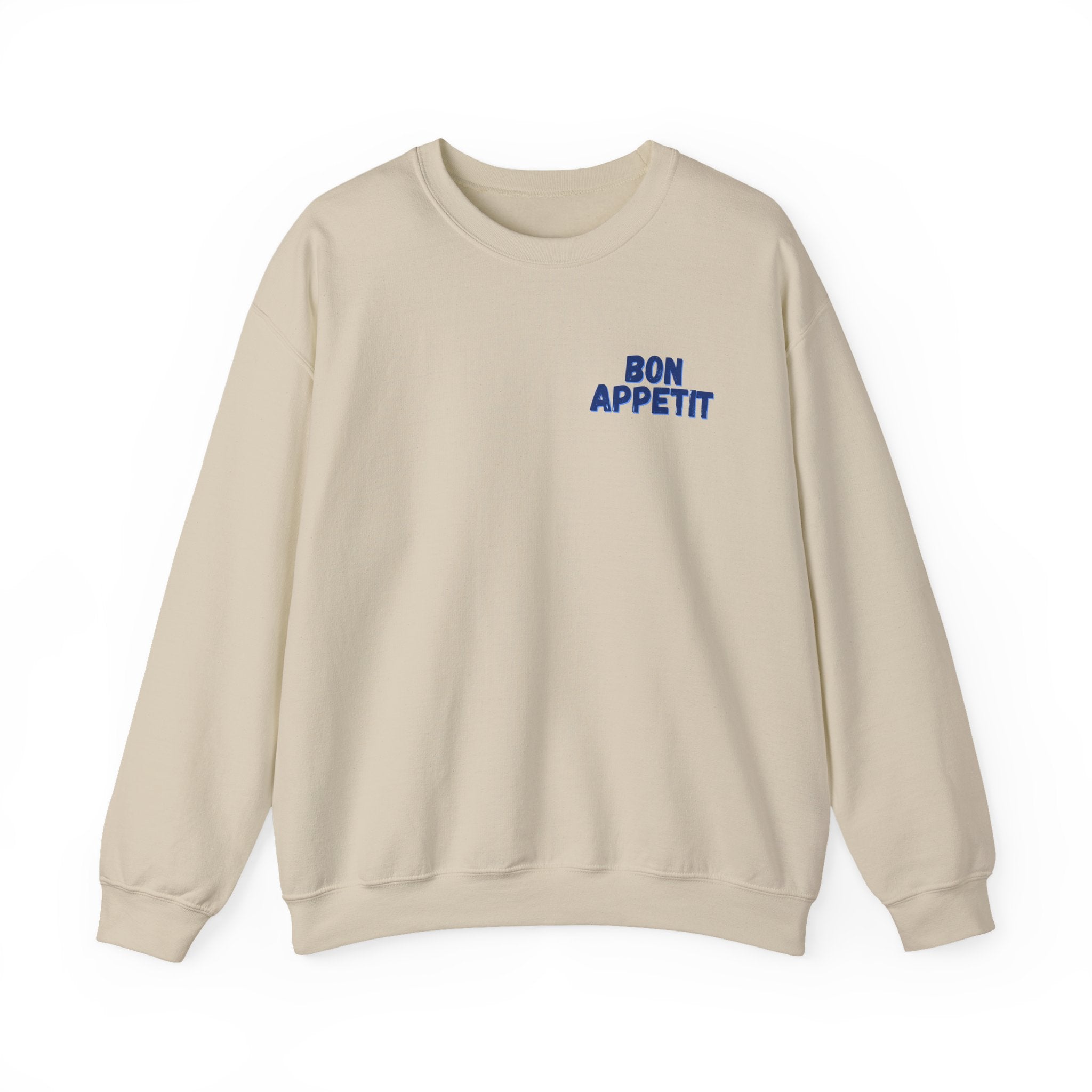 Crewneck Sweatshirt — 'Bon Appettit' Pancake Smile Back Graphic