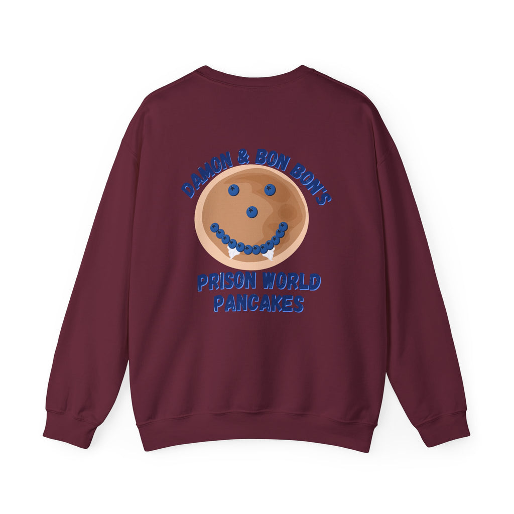 Crewneck Sweatshirt — 'Bon Appettit' Pancake Smile Back Graphic