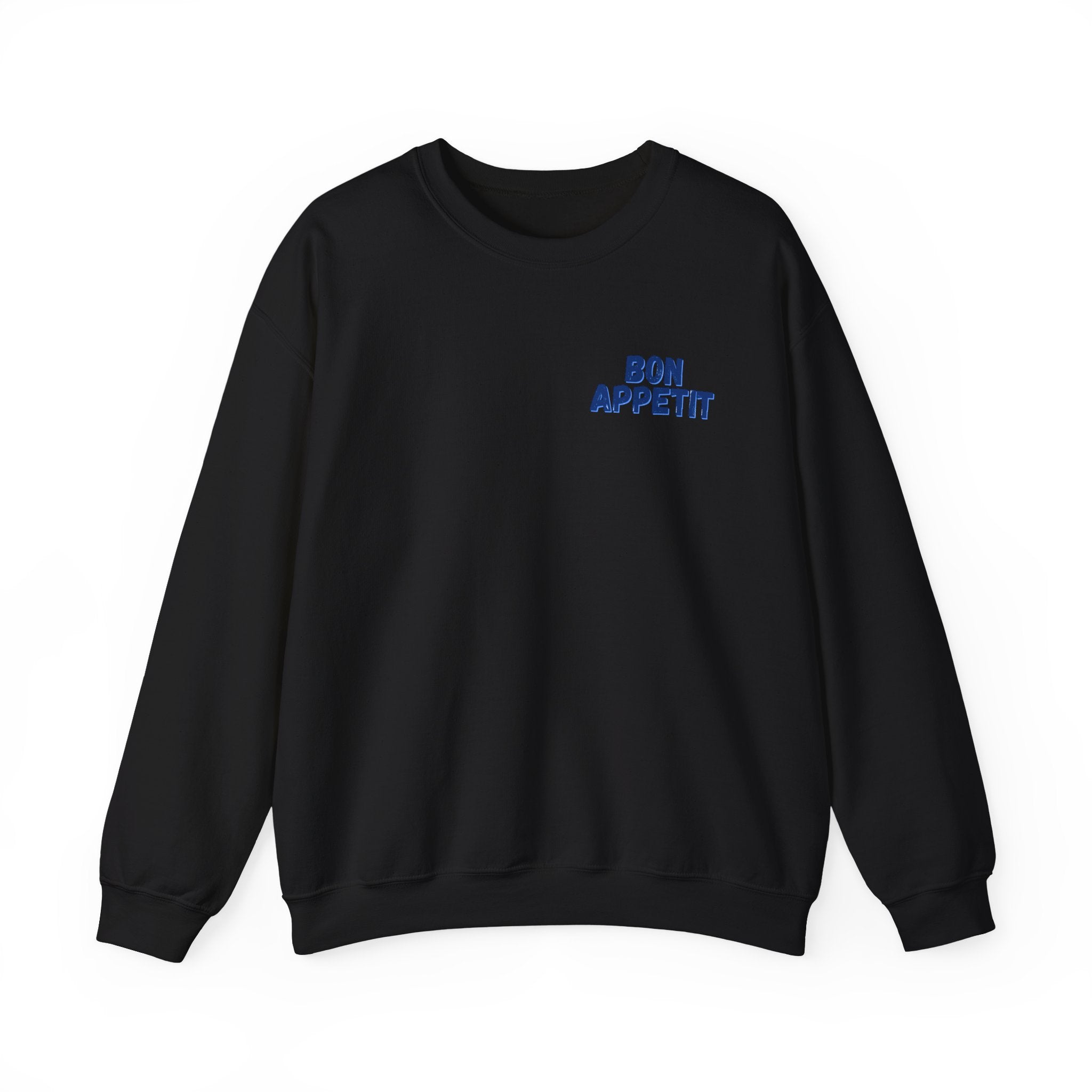 Crewneck Sweatshirt — 'Bon Appettit' Pancake Smile Back Graphic