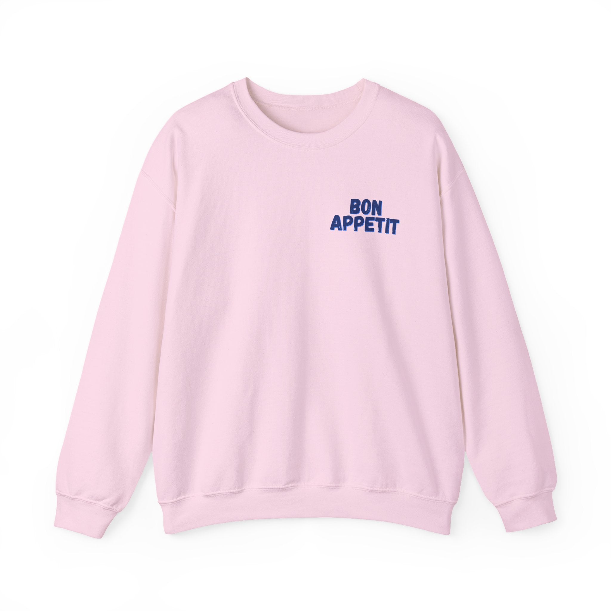 Crewneck Sweatshirt — 'Bon Appettit' Pancake Smile Back Graphic