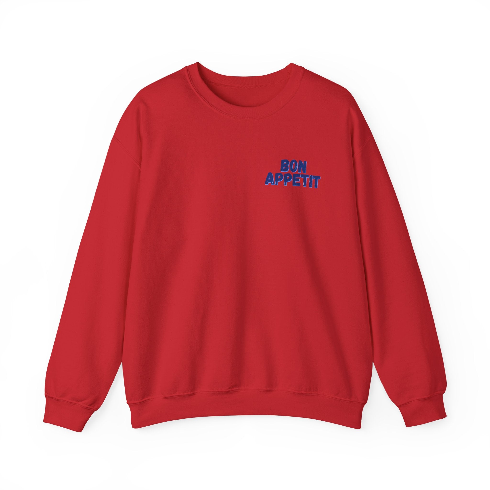 Crewneck Sweatshirt — 'Bon Appettit' Pancake Smile Back Graphic