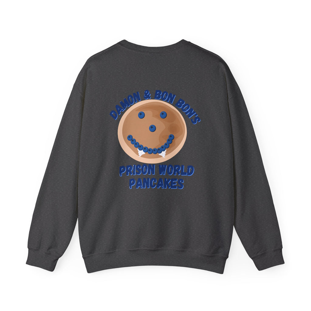 Crewneck Sweatshirt — 'Bon Appettit' Pancake Smile Back Graphic